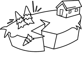 Earthquake house and trees black and white clipart