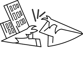 Earthquake skyscrapers crack black and white clipart