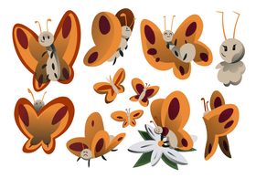 Butterfly cartoon set vector