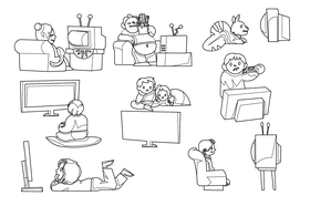 Watching tv black and white vector