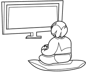 Watching tv boy black and white clipart