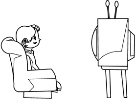 Watching tv boy black and white clipart