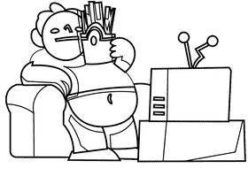 Watching tv guy black and white clipart