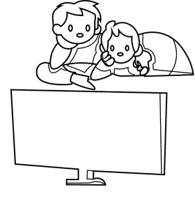 Watching tv lovers black and white clipart