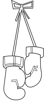 Boxing gloves hanging black and white clipart