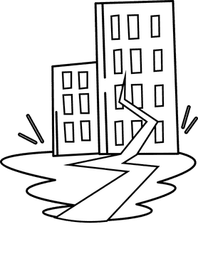 Earthquake skyscrapers black and white clipart