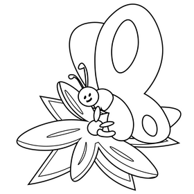Butterfly on flower drawing black and white clipart