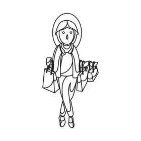 Shopaholic drawing black and white clipart