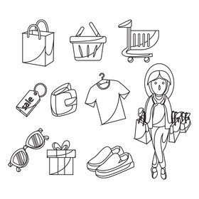 Shopaholic icons set black and white vector
