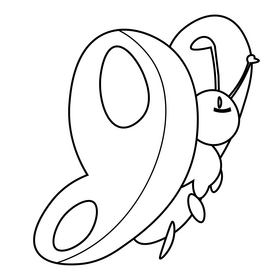 Cartoon butterfly flying black and white clipart