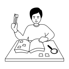 Stamp collecting drawing black and white clipart