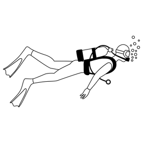 Diver drawing black and white clipart