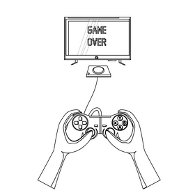 Gamer drawing black and white clipart