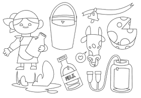 Dairy farmer milking black and white vector