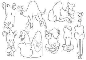 Camel cartoon set black and white vector