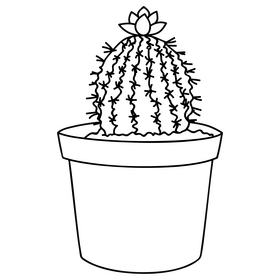 Small cactus pot with pink flower black and white clipart