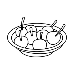 Cherries on plate black and white clipart