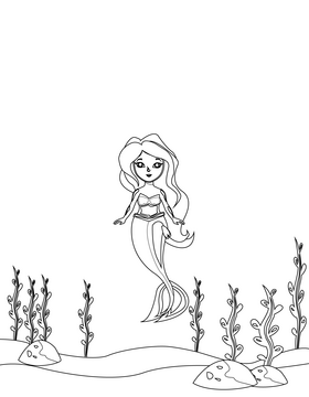 Cute mermaid black and white vector
