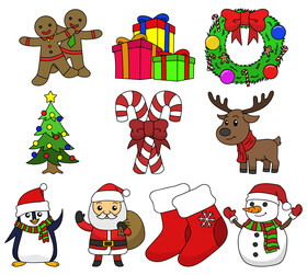 Christmas elements drawing set vector