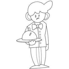 Waiter black and white clipart