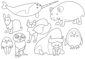 Arctic animals black and white vector