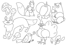 Autumn animals black and white vector