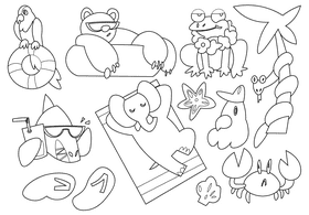 Beach animals black and white vector