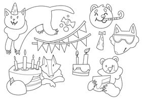 Birthday animals black and white vector