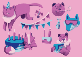 Birthday animals vector