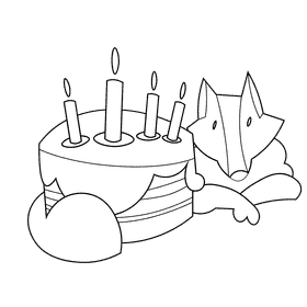 Birthday fox black and white clipart