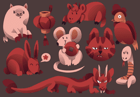 Chinese calendar animals vector