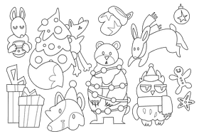 Christmas animals black and white vector
