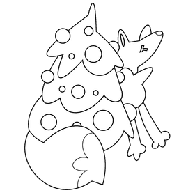 Christmas fox black and white clipart