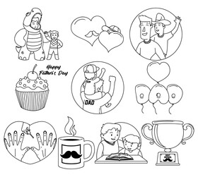 Happy fathers day cliparts set black and white vector