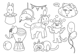 Circus animals black and white vector