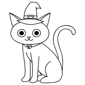 Halloween black cat cartoon drawing black and white clipart