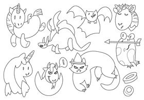 Fairytale animals black and white vector