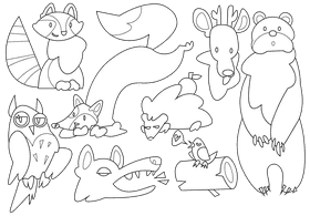 Forest animals black and white vector