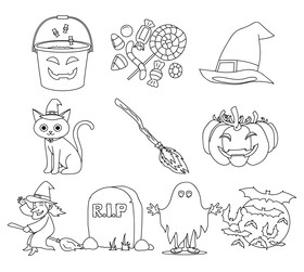 Halloween clipart set black and white vector