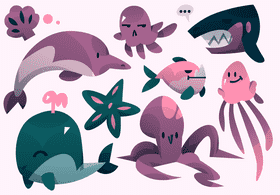 Ocean animals, fishes vector