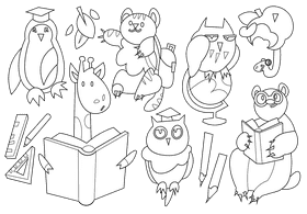 School animals black and white vector