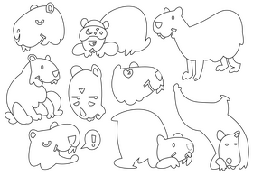 Capybara cartoon set black and white vector