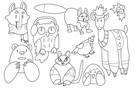 Winter animals black and white vector