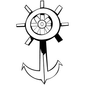 Anchor steering wheel black and white clipart