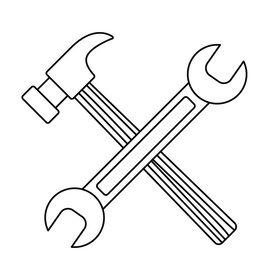 Wrench and hammer crossed drawing black and white clipart