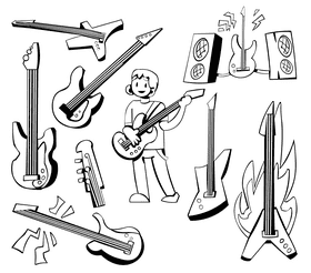 Bass guitar black and white vector
