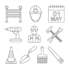 Labor Day clipart set black and white vector