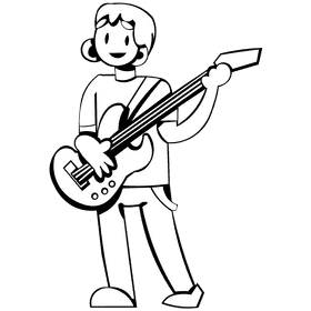 Bass guitar player black and white clipart