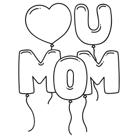 Mothers day balloon love heart drawing black and white clipart
