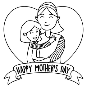 Mothers day happy mom drawing black and white clipart